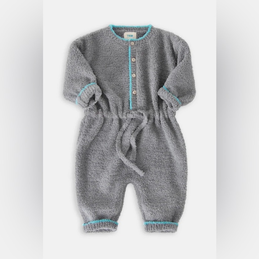 7 AM Enfant Boxy Long Sleeve Jumpsuit Fuzzy Gray Unisex Vegan 6-9 Months